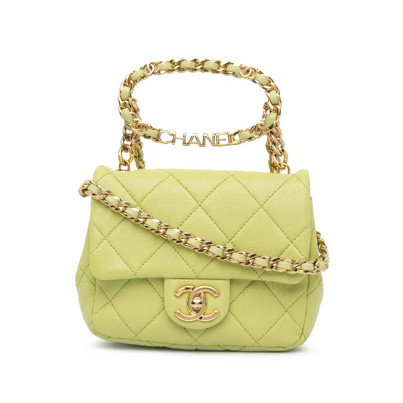 Chanel New Arrival Handbag with Gold HardwareGreen Chanel Mini Quilted Lambskin Oval Logo Chain Top Handle Flap Crossbody Bag