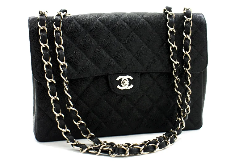 Chanel All - Match Handbag for Versatile StylingCHANEL Classic Large 11" Chain Shoulder Bag Black Grained Calfskin h58