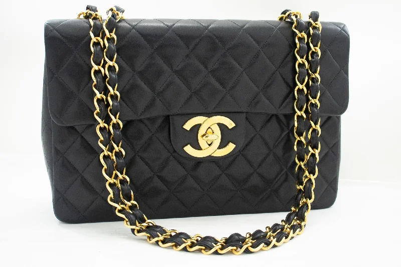 Chanel Limited Edition Handbag for CollectorsCHANEL Classic Large 13" Flap Chain Shoulder Bag Black Lambskin j63