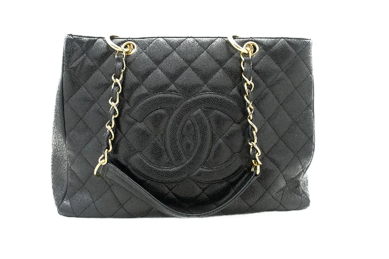 Chanel Limited Edition Handbag for CollectorsCHANEL Caviar GST 13" Grand Shopping Tote Chain Shoulder Bag Black j25