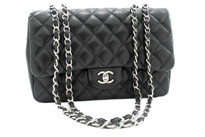 Chanel Black Handbag for Business MeetingsCHANEL Classic Large 11" Chain Shoulder Bag Flap Black Lambskin j42