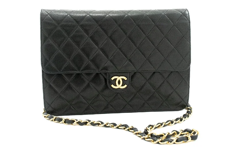 Chanel Small Crossbody Bag for TravelCHANEL Chain Shoulder Bag Clutch Black Quilted Flap Lambskin Purse k05