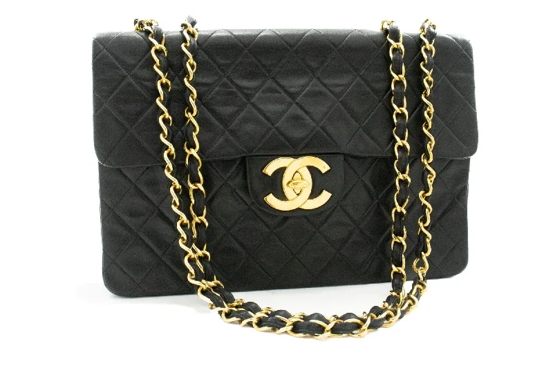 Chanel Limited Edition Handbag for CollectorsCHANEL Classic Large 13" Flap Chain Shoulder Bag Black Lambskin j58