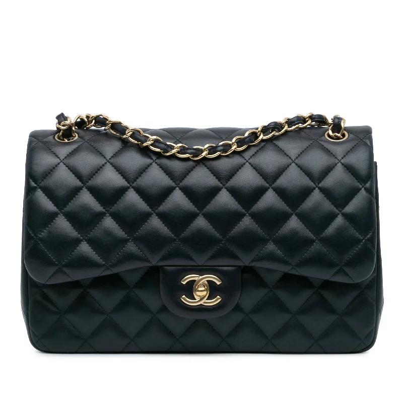 Chanel Black Handbag for Business MeetingsBlue Chanel Jumbo Classic Lambskin Double Flap Shoulder Bag