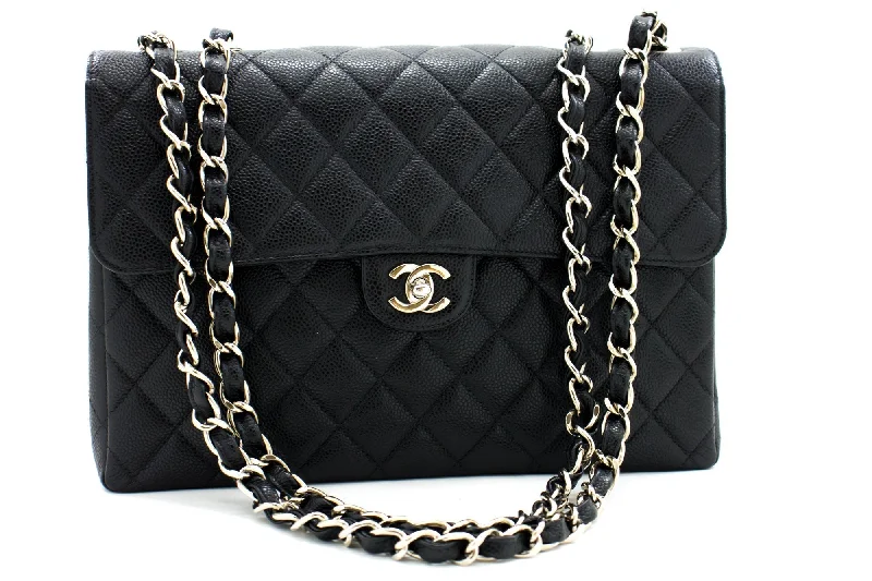 Chanel Vintage Inspired Handbag for Retro LoversCHANEL Large Classic Handbag Chain Shoulder Bag Flap Black Caviar g66