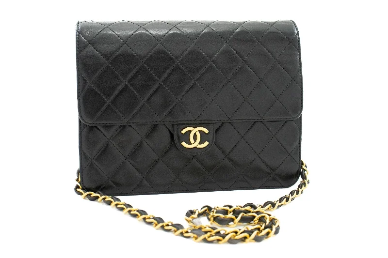 Chanel Designer Handbag with Unique DesignCHANEL Small Chain Shoulder Bag Clutch Black Quilted Flap Lambskin j85