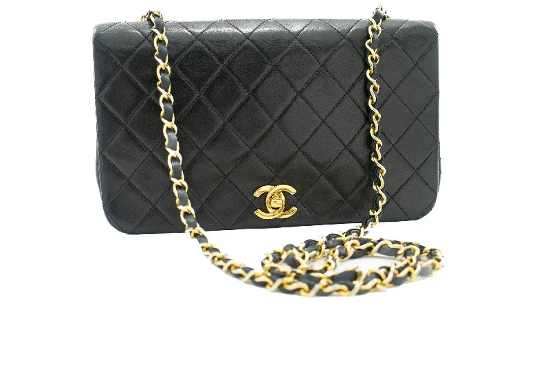 Chanel Classic Flap Bag for Evening PartyCHANEL Full Flap Chain Shoulder Bag Black Quilted Lambskin Purse j65