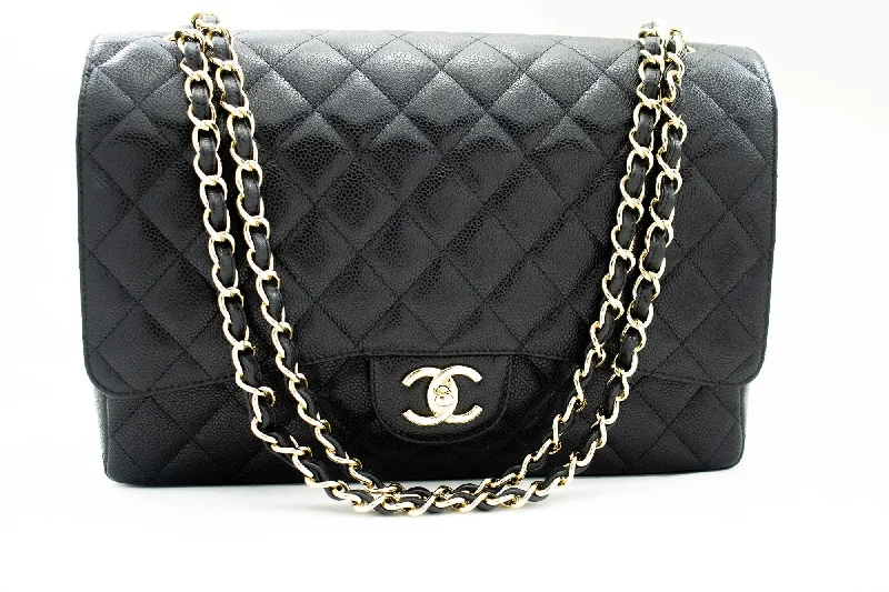 Chanel Chain Strap Handbag for Everyday UseCHANEL Maxi Classic Handbag Grained Calfskin Double Flap Chain Shoulder Bag j17