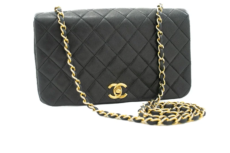 Chanel Handbag with Adjustable Strap for ComfortCHANEL Full Flap Chain Shoulder Bag Black Quilted Lambskin Leather j95