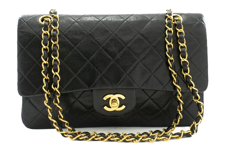 Chanel Chain Strap Handbag for Everyday UseCHANEL Classic Double Flap 10" Chain Shoulder Bag Black Lambskin k03