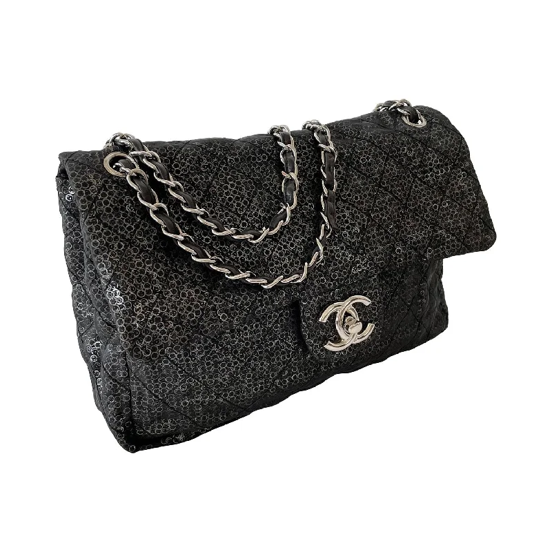 Chanel Handbag with Adjustable Strap for ComfortChanel Sequins Mesh Jumbo Classic Flap Bag