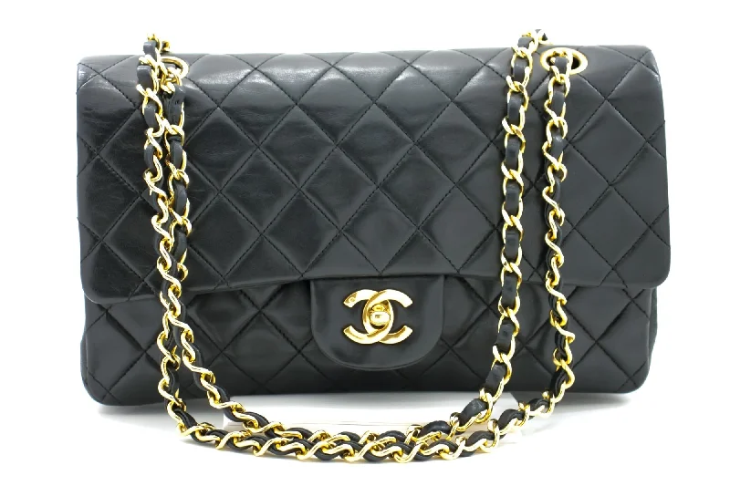 Chanel Classic Flap Bag for Evening PartyCHANEL Classic Double Flap 10" Chain Shoulder Bag Black Lambskin i65