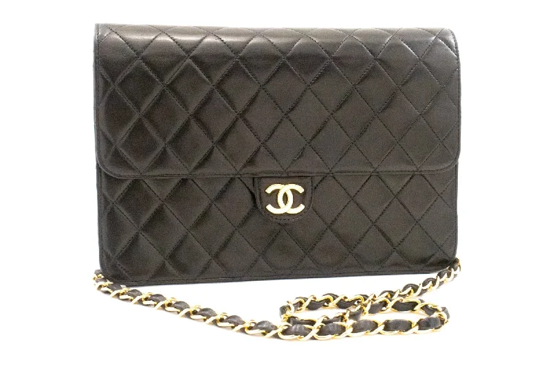 Chanel Quilted Leather Shoulder Bag for FashionistasCHANEL Chain Shoulder Bag Clutch Black Quilted Flap Lambskin Purse k36