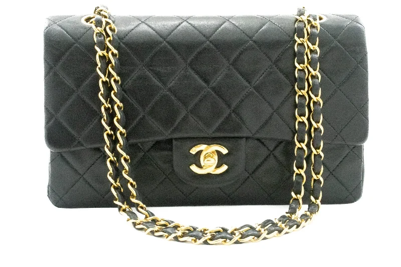 Chanel All - Match Handbag for Versatile StylingCHANEL Classic Double Flap 10" Chain Shoulder Bag Black Lambskin k66