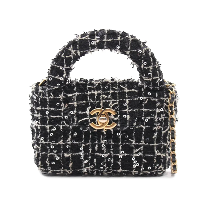 Chanel Lightweight Handbag for Daily ErrandsBlack Chanel Nano Tweed Kelly Clutch on Chain Satchel