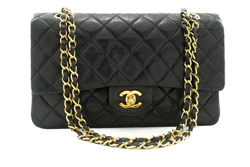 Chanel Black Handbag for Business MeetingsCHANEL Classic Double Flap 10" Chain Shoulder Bag Black Lambskin j92