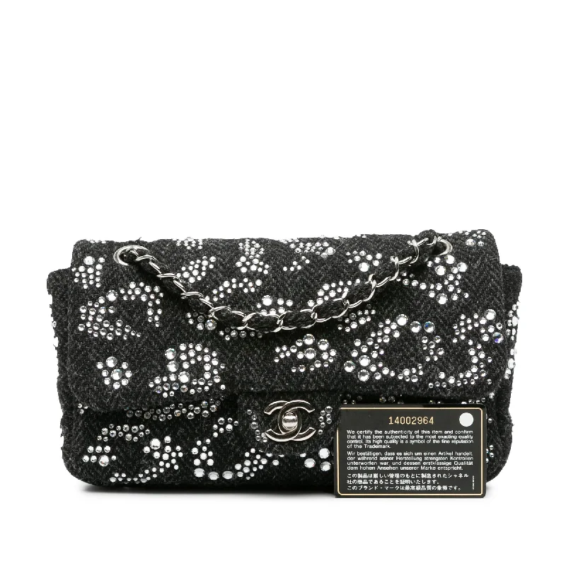 Chanel Designer Handbag with Unique DesignBlack Chanel Medium Strass Embellished Tweed Single Flap Shoulder Bag