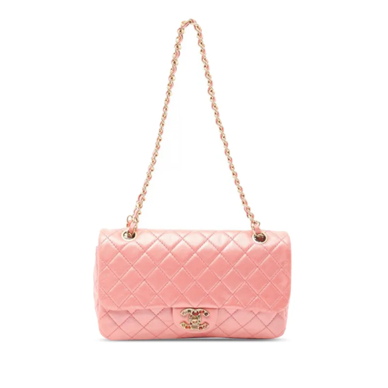 Chanel Medium Tote Bag for Office LadiesPink Chanel Medium Quilted Lambskin Precious Jewel Single Flap Shoulder Bag