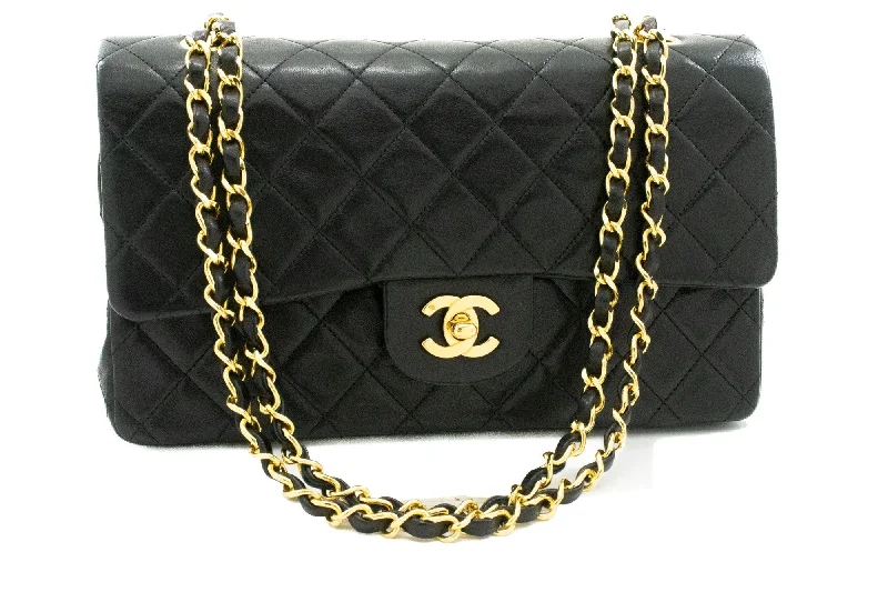 Chanel Vintage Inspired Handbag for Retro LoversCHANEL Classic Double Flap 10" Chain Shoulder Bag Black Lambskin k60