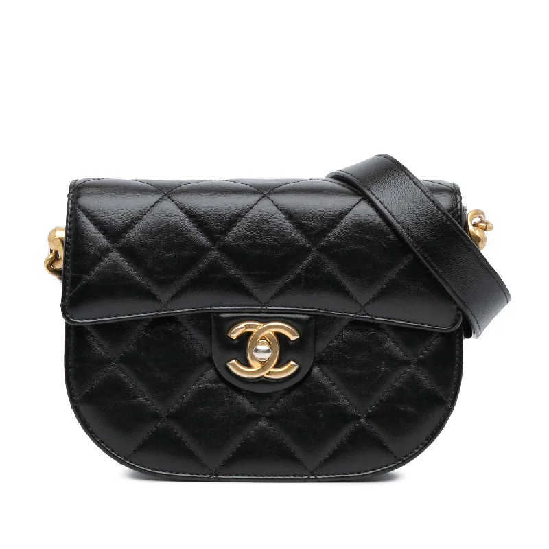 Chanel New Arrival Handbag with Gold HardwareBlack Chanel CC Quilted Calfskin Round Moon Messenger Flap Crossbody Bag