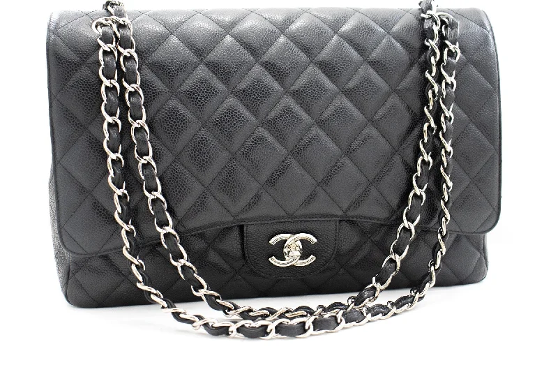 Chanel Quilted Leather Shoulder Bag for FashionistasCHANEL Caviar Grained Calfskin Flap Chain Shoulder Bag Black 13" i90