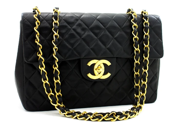 Chanel Colorful Handbag for Spring OutfitsCHANEL Jumbo 13" 2.55 Flap Chain Shoulder Bag Black Lambskin Large g83