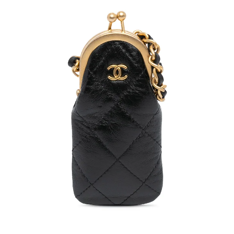 Chanel Lightweight Handbag for Daily ErrandsBlack Chanel CC Quilted Lambskin Lipstick Case on Chain Crossbody Bag