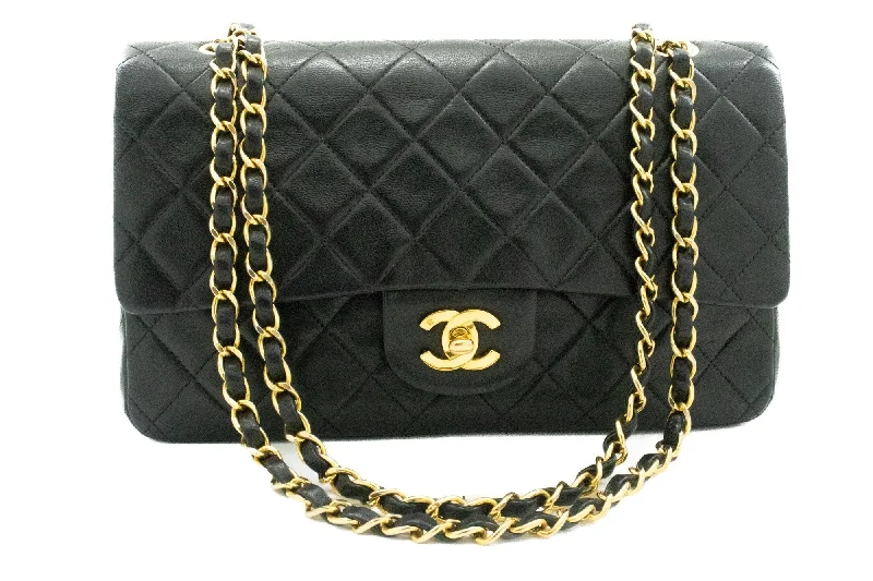 Chanel Handbag with Adjustable Strap for ComfortCHANEL Classic Double Flap 10" Chain Shoulder Bag Black Lambskin k63