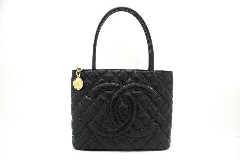 Chanel All - Match Handbag for Versatile StylingCHANEL Gold Medallion Caviar Shoulder Bag Shopping Tote Black i53