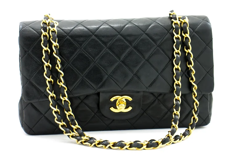 Chanel Handbag with Adjustable Strap for ComfortCHANEL Classic Double Flap 10" Chain Shoulder Bag Black Lambskin i71