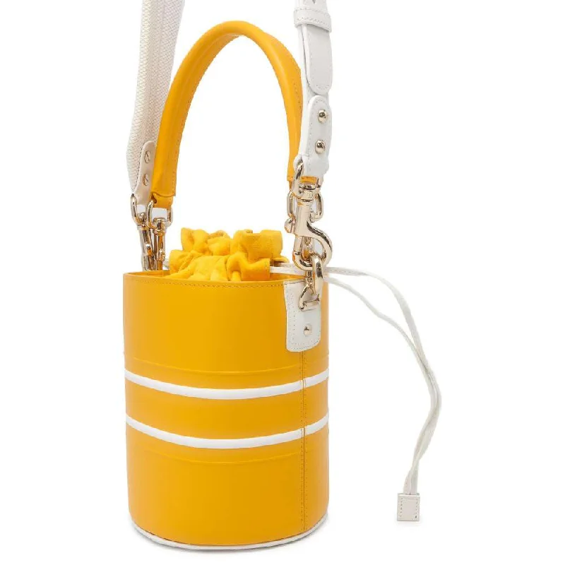 Christian Dior handbags with a snap - button closure and a decorative buckleDior Vive Bucket 2WAYShoulder Bag White/Yellow Leather