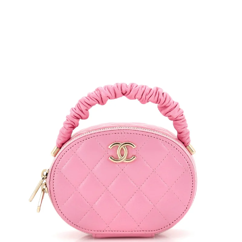 Christian Dior bags with a detachable coin purse insideCC Ruched Oval Top Handle Quilted Lambskin Mini