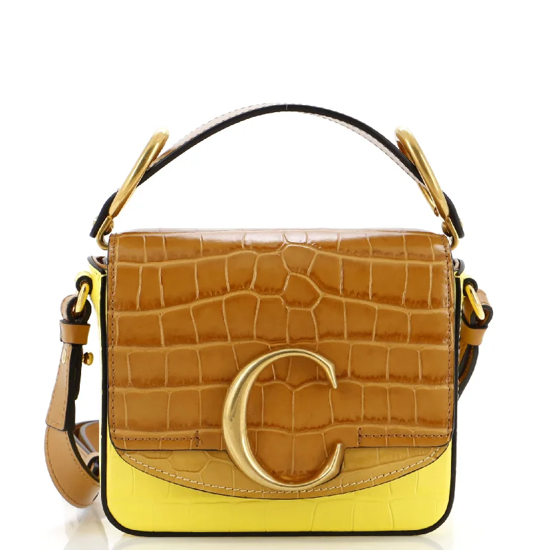 Luxury Christian Dior crossbody bags with a chain - link strapC Flap Bag Crocodile Embossed Leather Mini