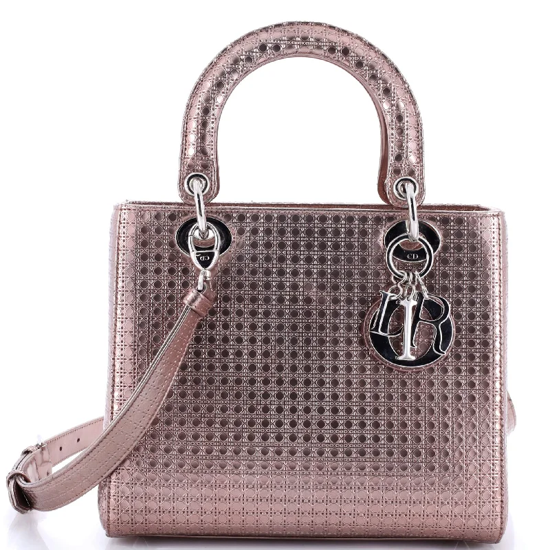 Luxury Christian Dior crossbody bags with a chain - link strapLady Dior Bag Micro Cannage Metallic Calfskin Medium