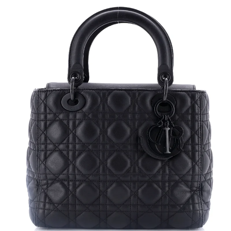 Christian Dior tote bags with a double - handle and shoulder - strap optionUltra Matte Lady Dior Bag Cannage Quilt Calfskin Medium