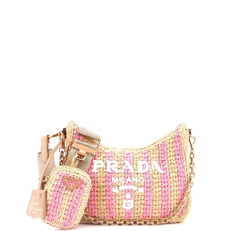 Luxury Christian Dior crossbody bags with a chain - link strapRe-Edition 2005 Shoulder Bag Raffia Small