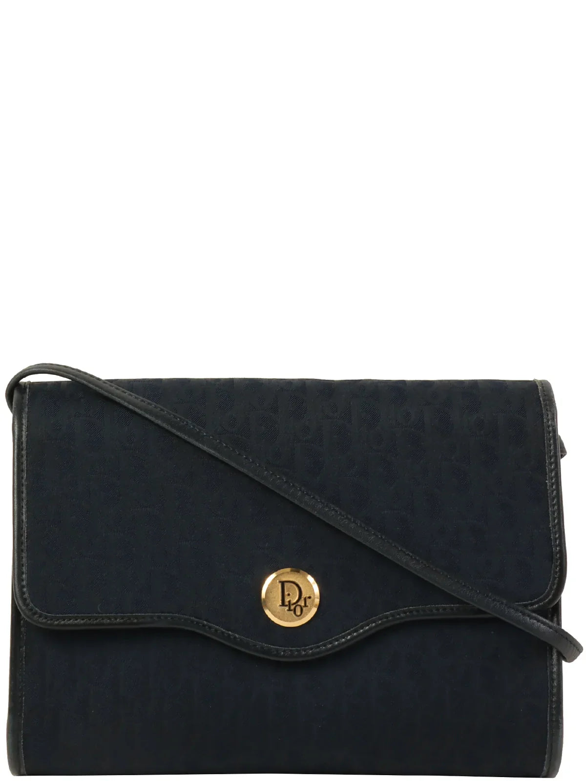 Christian Dior Saddle bags with a patent leather finish for a shiny lookDIOR Trotter Pattern Round Logo Plate Shoulder Bag Navy